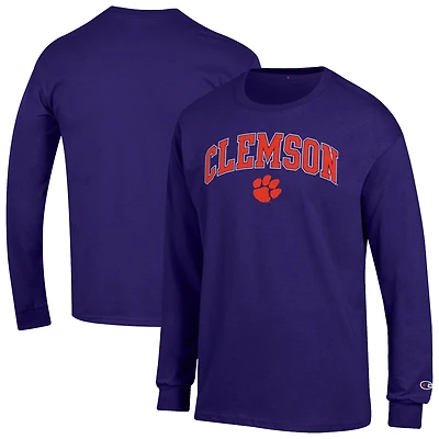 T-shirt à manches longues pour homme Champion Purple Clemson Tigers Arch Over Logo
