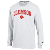T-shirt à manches longues blanc Champion Clemson Tigers pour homme avec logo Arch Over