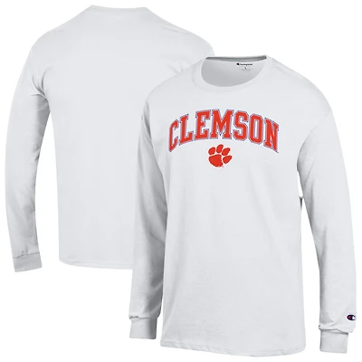 Men's Champion  Heather Gray Clemson Tigers Arch Over Logo Long Sleeve T-Shirt