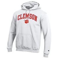 Men's Champion  White Clemson Tigers Arched Logo Fleece Pullover Hoodie