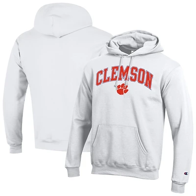 Sweat à capuche en polaire avec logo arqué Champion White Clemson Tigers pour homme