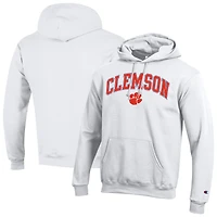 Men's Champion  White Clemson Tigers Arched Logo Fleece Pullover Hoodie