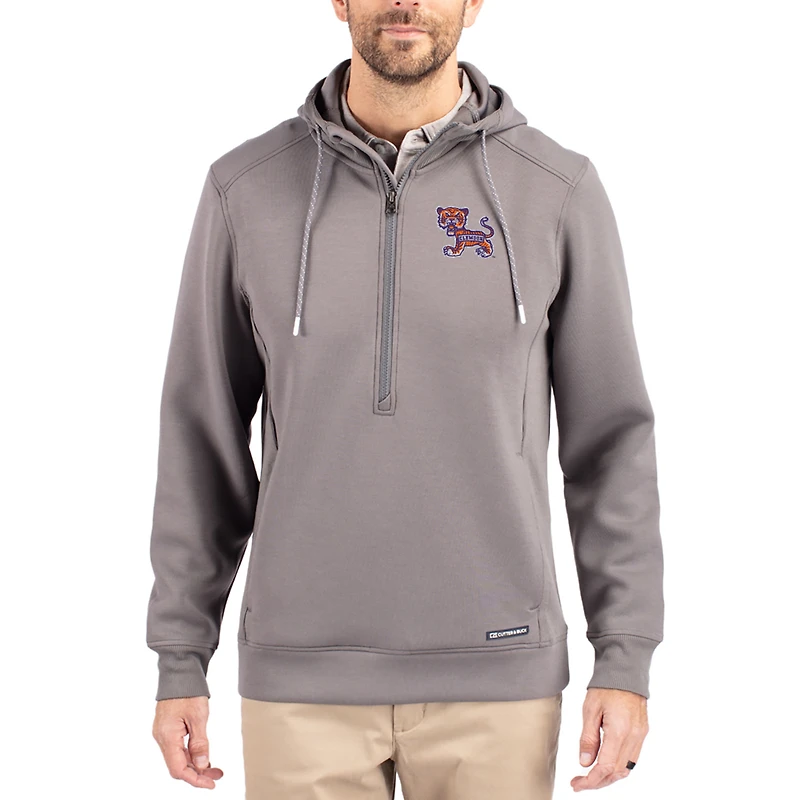 Sweat à capuche zippé demi-zip gris Cutter & Buck Clemson Tigers Roam Eco recyclé pour homme