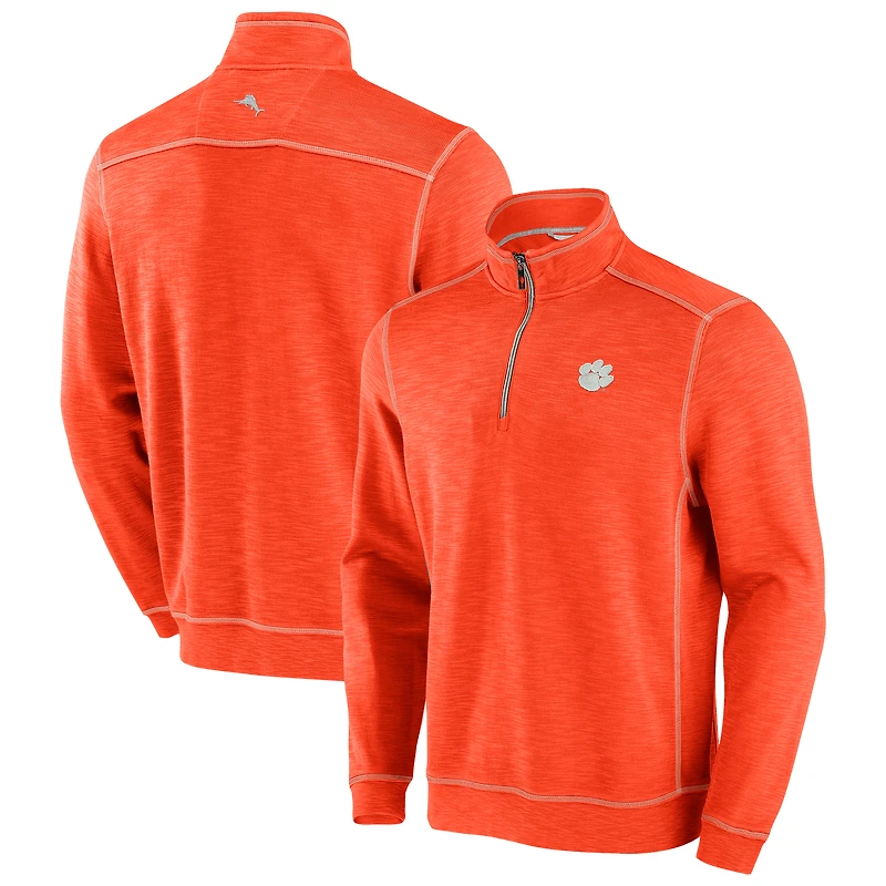 Haut à trois mélanges zippé quart de tour Tommy Bahama orange des Tigers Clemson pour homme