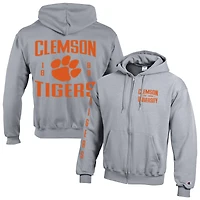Sweat à capuche zippé en polaire Powerblend gris Champion Clemson Tigers Varsity pour homme