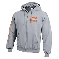 Sweat à capuche zippé en polaire Powerblend gris Champion Clemson Tigers Varsity pour homme