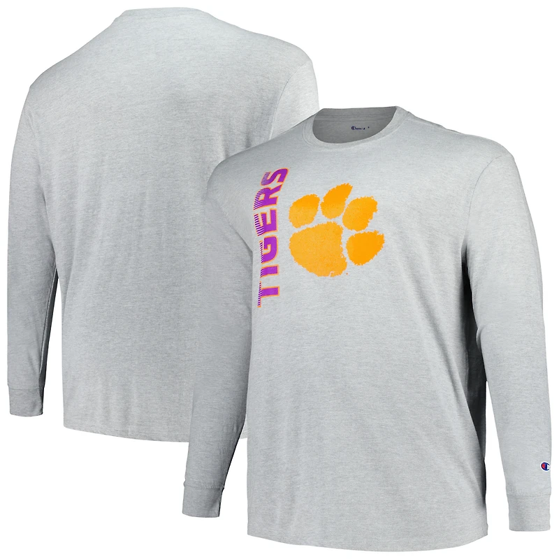 T-shirt à manches longues Champion Heather Grey Clemson Tigers Big & Tall Mascot pour hommes