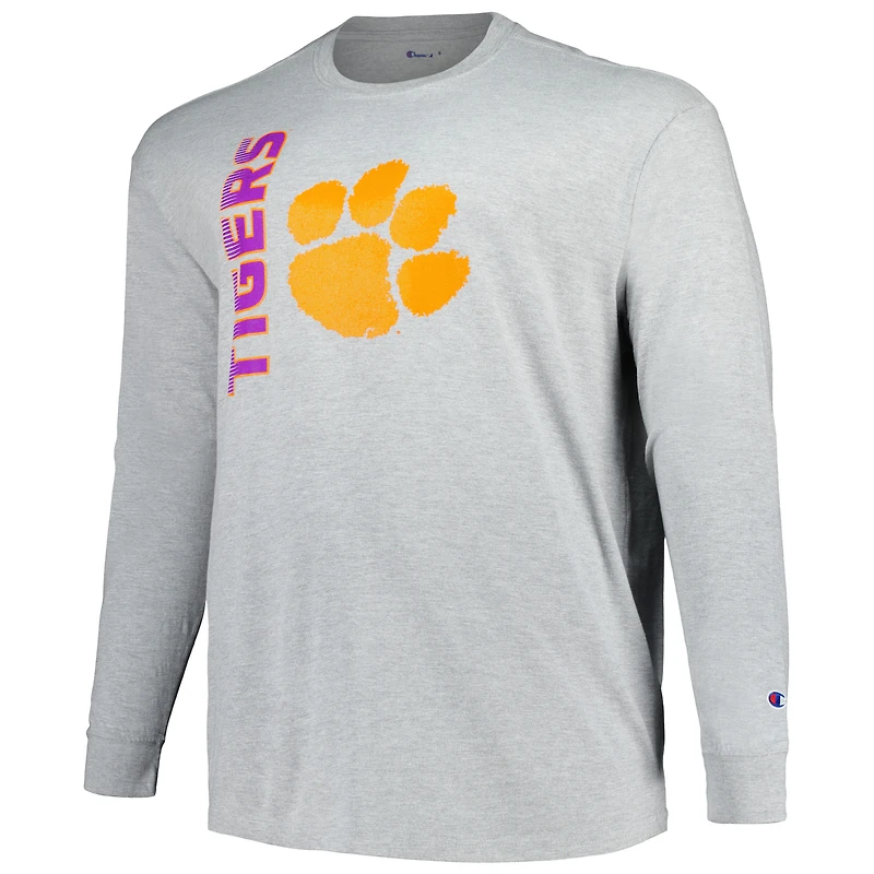 T-shirt à manches longues Champion Heather Grey Clemson Tigers Big & Tall Mascot pour hommes