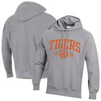 Sweat à capuche Champion pour homme, gris chiné, Clemson Tigers, modèle Established Reverse Weave.