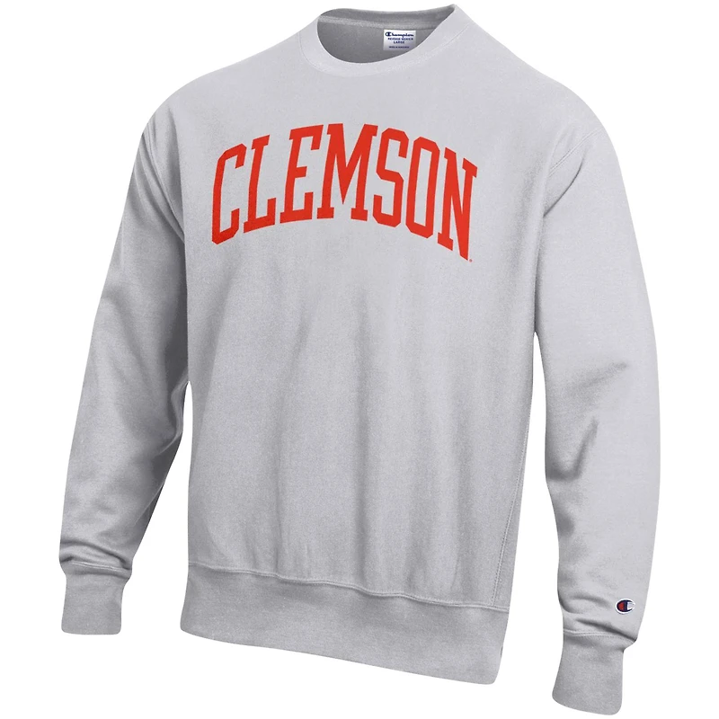 Sweat-shirt à capuche Champion Heather Grey pour homme, coupe décontractée, motif Arch Reverse Weave, des Tigers de Clemson