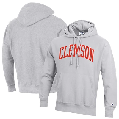 Sweat à capuche coupe décontractée Champion Heather Gray Team Arch Reverse Weave pour homme des Clemson Tigers