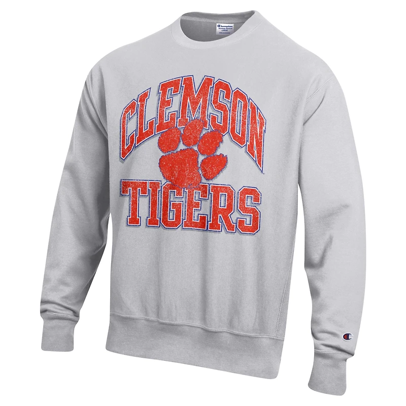 Sweat-shirt à enfiler tissage inversé Champion Heather Gray Clemson Tigers Vault Late Night pour homme