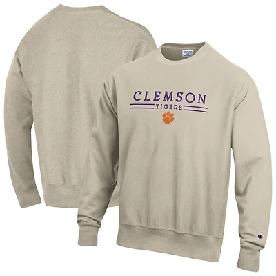 Sweat-shirt à col rond Champion Oatmeal Clemson Tigers Reverse Weave pour homme