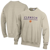 Sweat-shirt à col rond Champion Oatmeal Clemson Tigers Reverse Weave pour homme