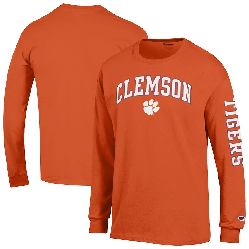 Men's Champion Clemson Tigers Arch Over Logo 2-Hit Long Sleeve T-Shirt