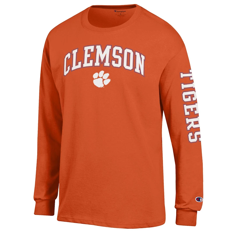 Men's Champion  Orange Clemson Tigers Arch Over Logo 2-Hit Long Sleeve T-Shirt