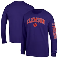 Men's Champion  Purple Clemson Tigers Arch Over Logo 2-Hit Long Sleeve T-Shirt