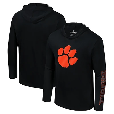 T-shirt à capuche manches longues et Colosseum Black Clemson Tigers Color Pop Active Blend pour hommes