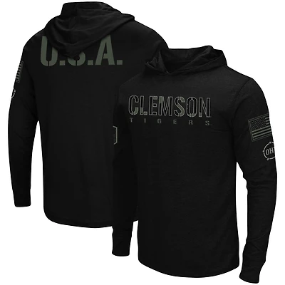 Colosseum Black Clemson Tigers OHT Military Appreciation Hoodie T-shirt à manches longues pour homme
