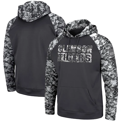 Men's Colosseum Charcoal Clemson Tigers OHT Military Appreciation Digital Camo Pullover Hoodie