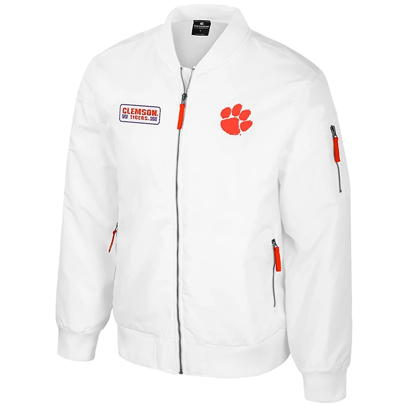 Blouson aviateur entièrement zippé Colosseum Clemson Tigers White Rabbit pour homme