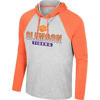 T-shirt à capuche manches longues Colosseum Heather Grey Clemson Tigers Hasta La Vista Raglan pour hommes