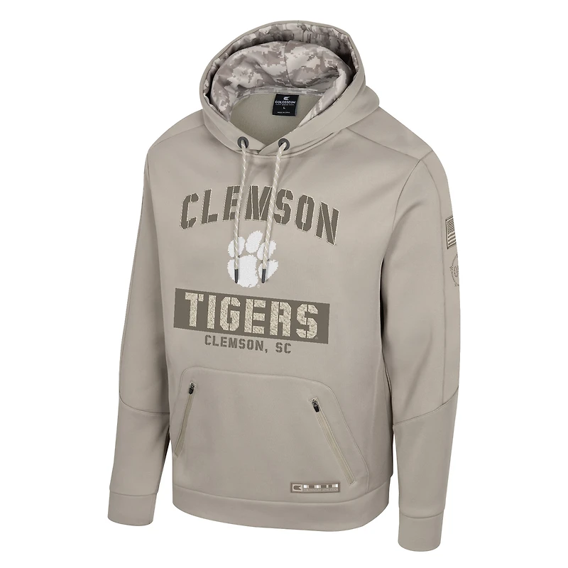Men's Colosseum Oatmeal Clemson Tigers Big & Tall Operation Hat Trick Battalion Hoodie Sweatshirt