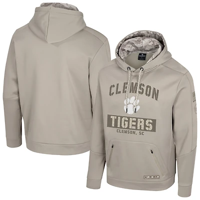 Men's Colosseum Oatmeal Clemson Tigers Big & Tall Operation Hat Trick Battalion Hoodie Sweatshirt