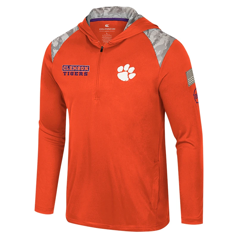 Men's Colosseum Orange Clemson Tigers OHT Military Appreciation Quarter-Zip Hoodie Jacket