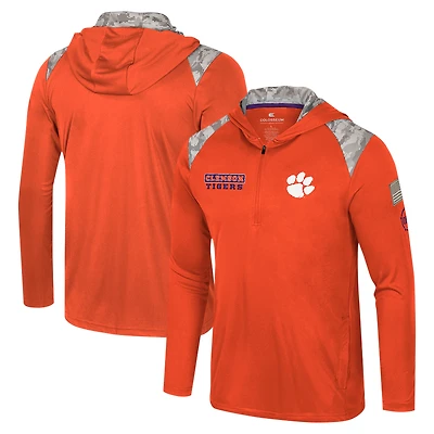 Men's Colosseum Orange Clemson Tigers OHT Military Appreciation Quarter-Zip Hoodie Jacket