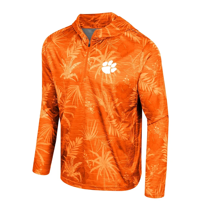 Men's Colosseum Orange Clemson Tigers Palms Printed Lightweight Quarter-Zip Hooded Top