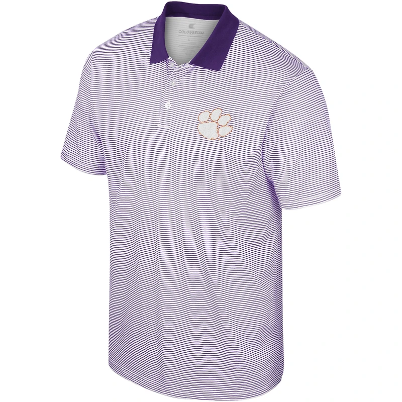 Polo Colosseum Homme Blanc Clemson Tigers Imprimé Stripe