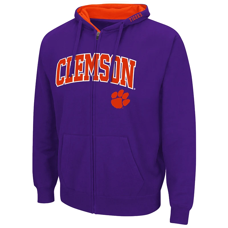 Sweat à capuche entièrement zippé Colosseum Purple Clemson Tigers Arch & Logo 3.0 pour homme