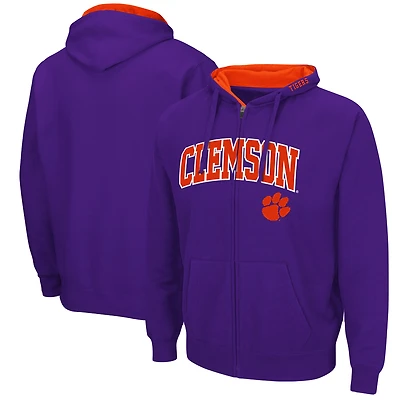 Sweat à capuche entièrement zippé Colosseum Purple Clemson Tigers Arch & Logo 3.0 pour homme