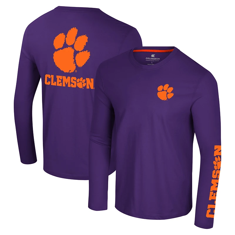T-shirt à manches longues avec logo Colosseum Purple Clemson Tigers Lockup 3-Hit Active Blend pour hommes