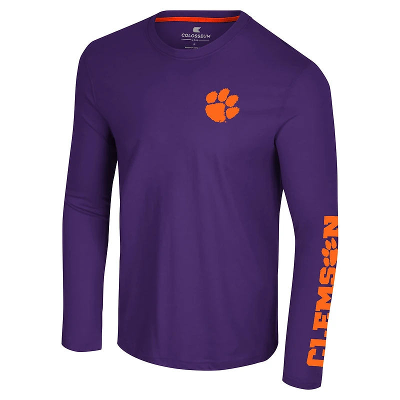 T-shirt à manches longues avec logo Colosseum Purple Clemson Tigers Lockup 3-Hit Active Blend pour hommes