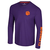 T-shirt à manches longues avec logo Colosseum Purple Clemson Tigers Lockup 3-Hit Active Blend pour hommes