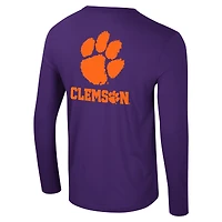 Men's Colosseum Purple Clemson Tigers Logo Lockup 3-Hit Active Blend Long Sleeve T-Shirt