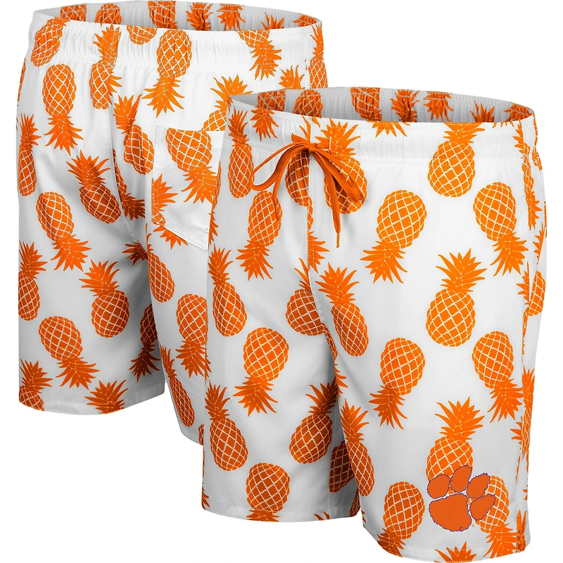 Short de bain Colosseum blanc/orange Clemson Tigers motif ananas pour homme