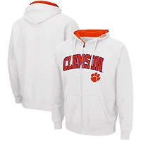 Sweat à capuche entièrement zippé Colosseum Clemson Tigers Arch & Logo 3.0 pour homme, blanc