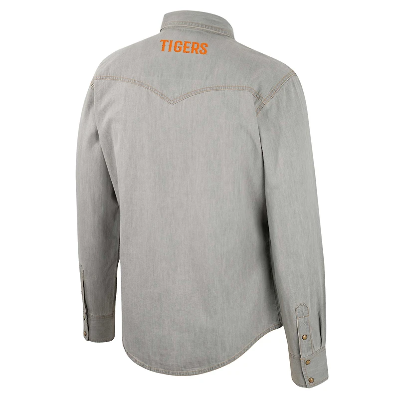 Colosseum x Wrangler Gris Clemson Tigers Cowboy Cut Western Full-Snap Chemise à manches longues pour homme