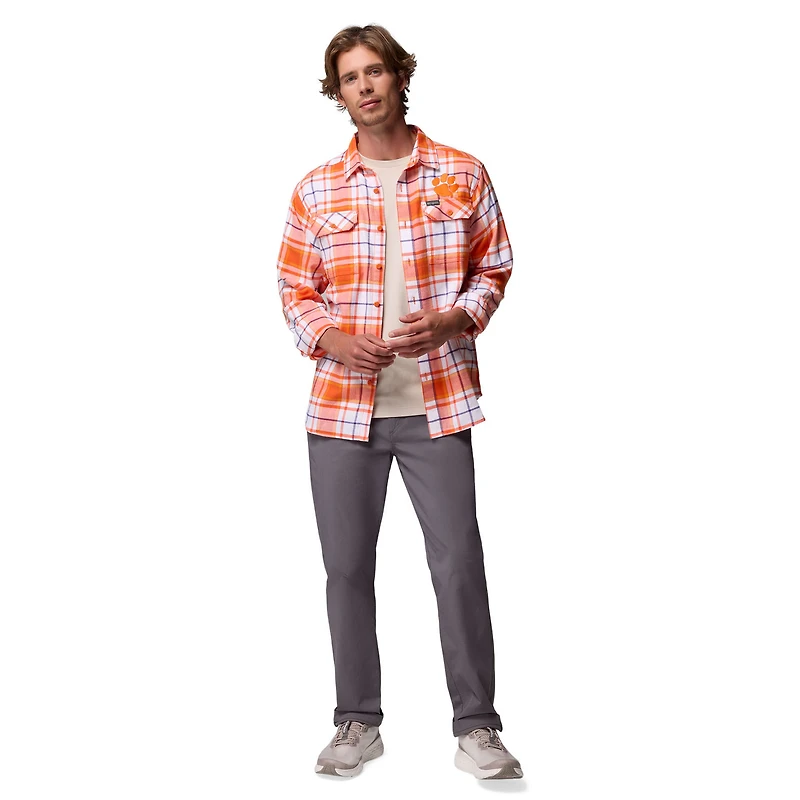 Chemise boutonnée à manches longues en flanelle Omni-Wick orange Clemson Tigers de Columbia pour homme