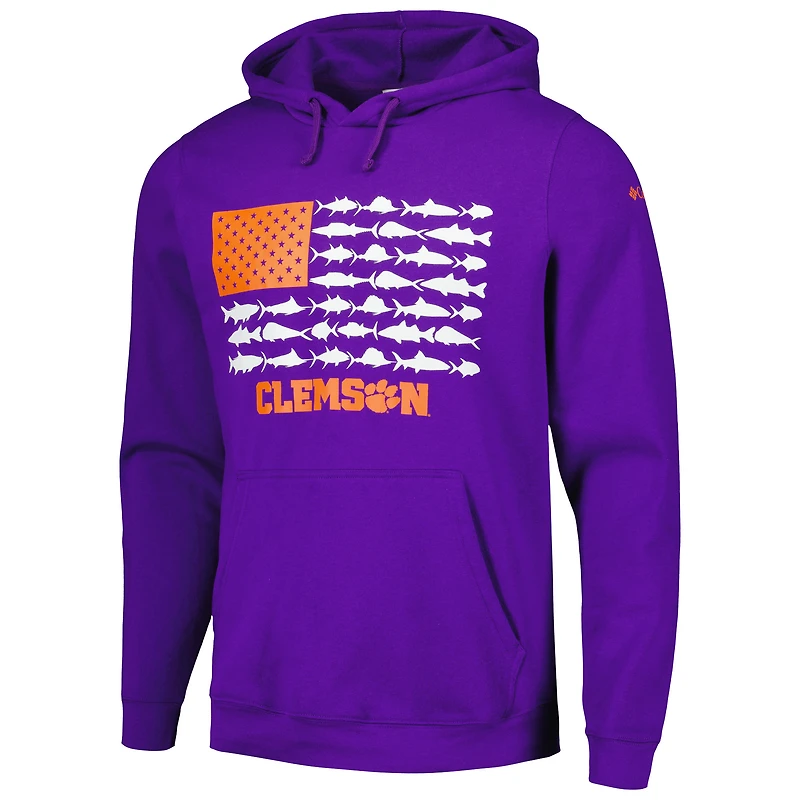 Chandail à capuchon Columbia Purple Clemson Tigers PFG Fish Flag II pour homme