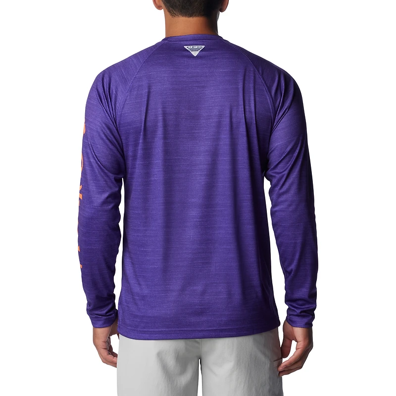 Men's Columbia  Purple Clemson Tigers PFG Terminal Tackle Omni-Shade Raglan Long Sleeve T-Shirt