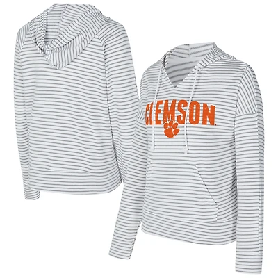 Sweat à capuche rayé col en V et manches longues Concepts Sport blanc/gris des Clemson Tigers pour homme