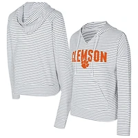 Sweat à capuche rayé col en V et manches longues Concepts Sport blanc/gris des Clemson Tigers pour homme