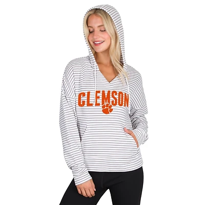 Men's Concepts Sport  White/Gray Clemson Tigers French Terry Striped V-Neck Pullover Hoodie