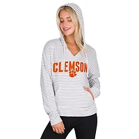 Men's Concepts Sport  White/Gray Clemson Tigers French Terry Striped V-Neck Pullover Hoodie