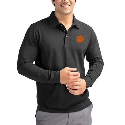 Men's Cutter & Buck Clemson Tigers Advantage Eco Tri-Blend Pique Long Sleeve Polo