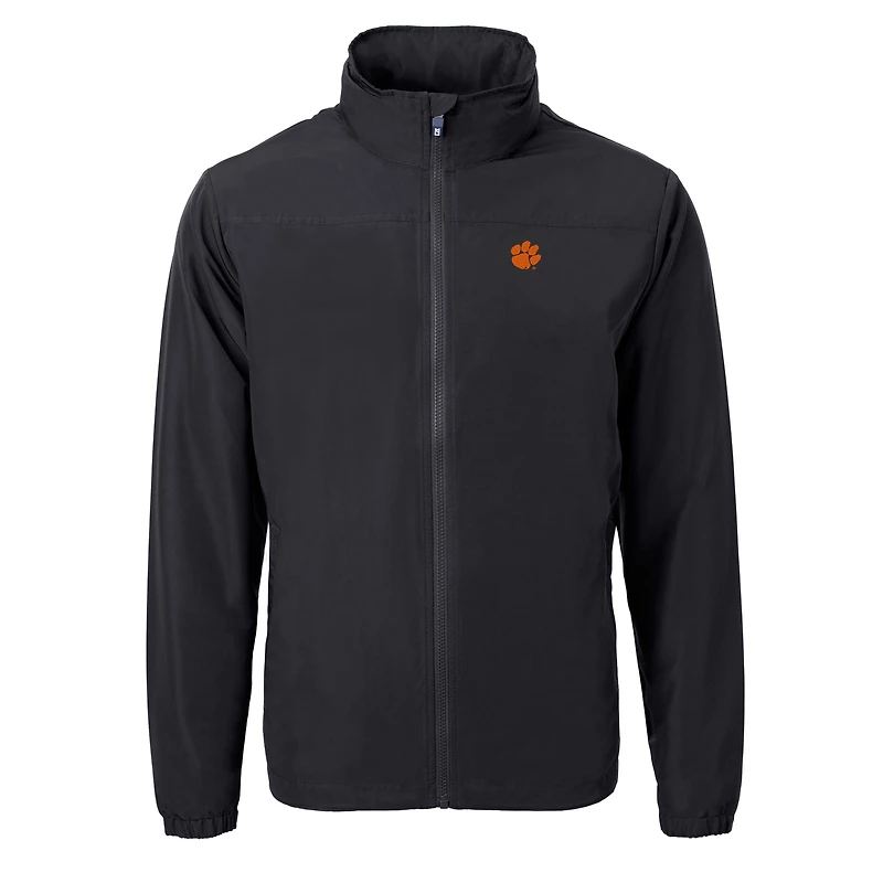Veste zippée intégrale en tricot recyclé pour homme, modèle Cutter & Buck Black Clemson Tigers, grande taille